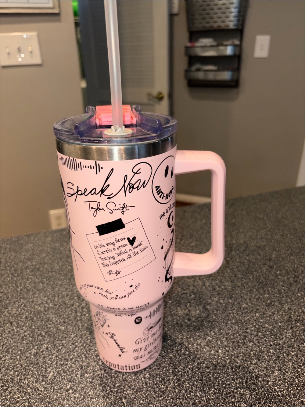 Taylor Swift Pink Insulated Travel Mug with Straw